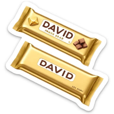 protein bar gold wrapper that says David on it  sticker