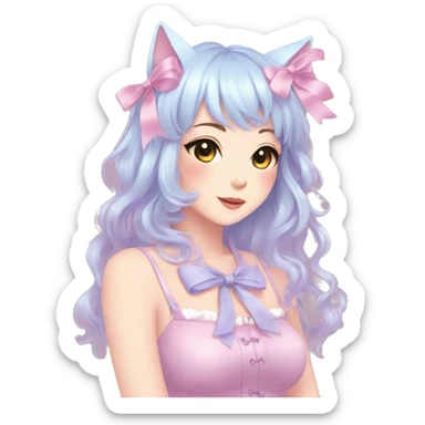 Gorgeous Kawaii Cute Beautiful Elegant Pretty Pastel Anime Catlady with ribbons sticker