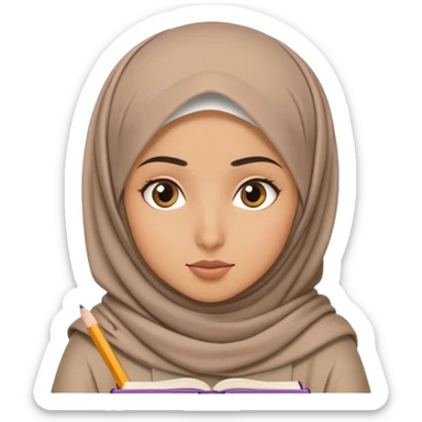 hijabi girl studying with distraction sticker