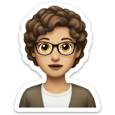 Brown hair brown eyes glasses women beautiful  sticker