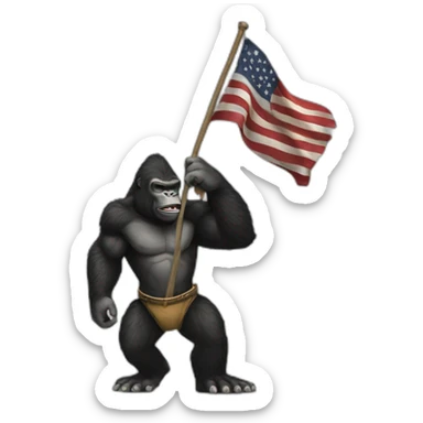 King Kong holding a black and white flag sticker