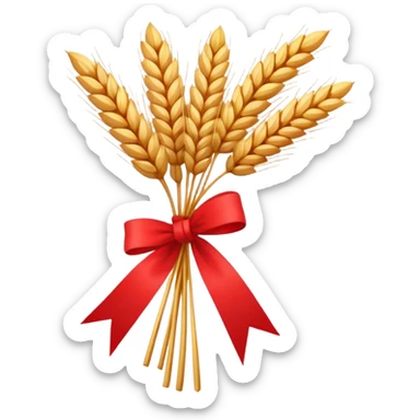 Emoji of a bundle of wheat tied with a ribbon, flat style, simple, white background sticker
