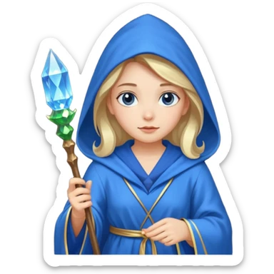 girl Wizard in blue robe with crystal-topped staff sticker