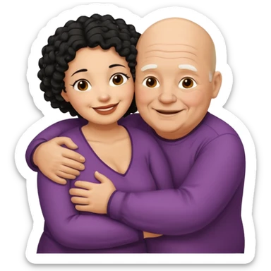  Old White  fat man no hiar hugging dack skin curly hair woman sticker