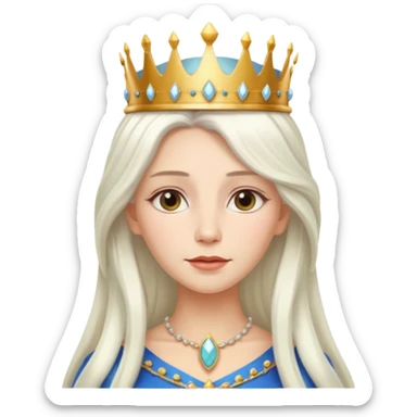 White Long Haired Women, Queen with crown — soft expression, moonlight tone sticker