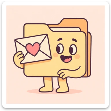 a soft pastel cartoon style illustration of a letter folder with a heart on it sticker