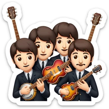 Cinematic Realistic The Beatles Group Emoji, depicted as an iconic band of four exuding playful charisma and musical genius with retro instruments and vibrant expressions, rendered with rich textures and nostalgic dynamic lighting that captures their legendary impact on pop culture. sticker