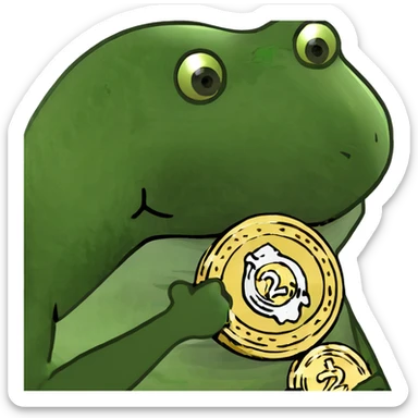 bufo frog (pepe) holding a gold coin sticker