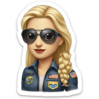 young long blonde hair female airplane Commander with sun glasses and sticker