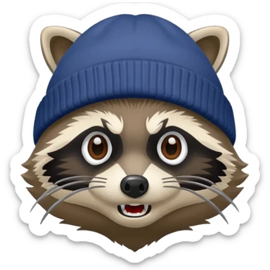 Angry Raccoon bandit with beanie hat branded “Sticky Bandits” sticker