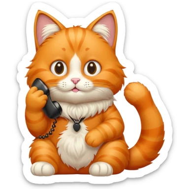 phone，The orange cat is sitting and making a phone call. sticker