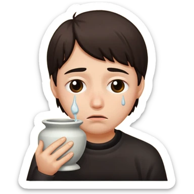 sad face eating urn make him crying sticker