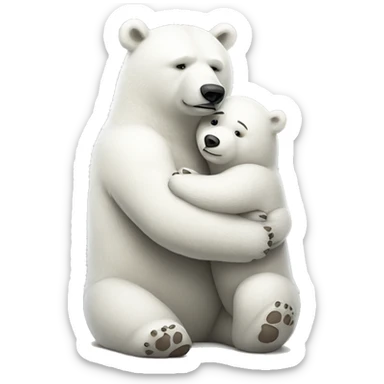 Big white bear hugs a small white bear very tightly sticker