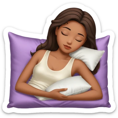 sleeping beauty african american woman with dark brown hair with a silk pillow, she is wearing a white tank top with big boobs sticker