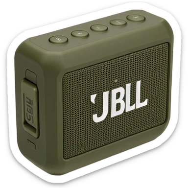 Khaki colored JBL Go 4 bluetooth speaker, small portable audio device, rugged design, army green, angled view sticker