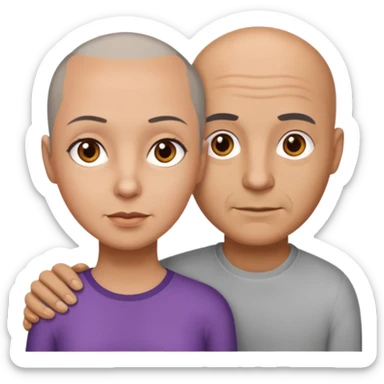 Tan bald man and brown woman with short grey hair sticker
