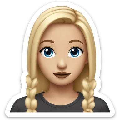 Girl with straight blonde hair blue eyes doing makeup sticker