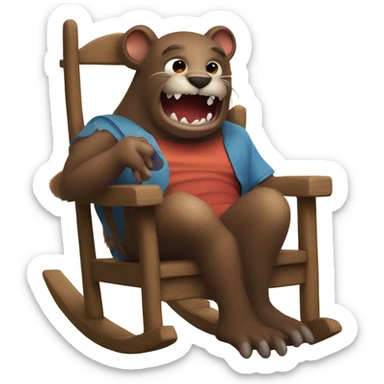 Giant beaver man in rocking chair petting his demon pet sticker