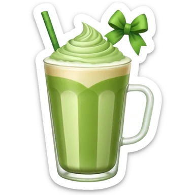 Ein  matcha Latte einer Schleife oben drauf in einem glass sticker