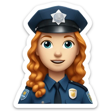 face of ginger girl police officer teen cute blue uniform  policia badge sticker