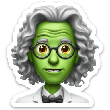 crazy alien scientist with long wavy hair  sticker