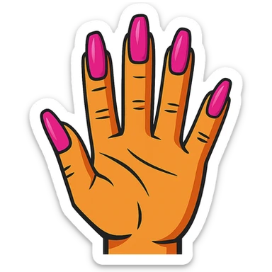 hand with 5 fingers, pink gothic nails, vibrant toon style sticker