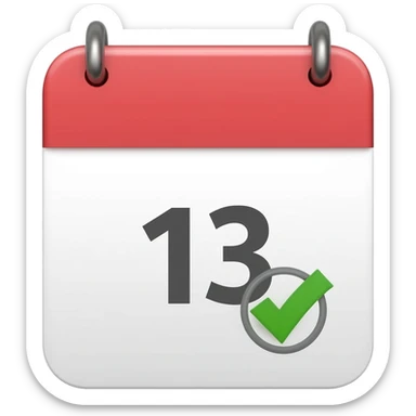 Calendar with circled check mark over number 13 sticker