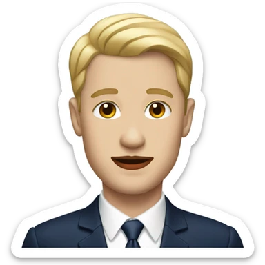 A white  man with red lipstick wearing a navy suit  sticker