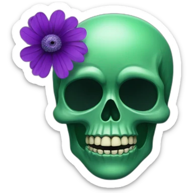 Green skull with purple flower coming out from eye socket sticker