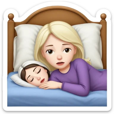 A woman lying in bed cannot fall asleep. She is really tired and exhausted sticker