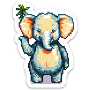 Cocofanto elephanto, pixel art style, waving trunk, chubby body, cheerful expression sticker