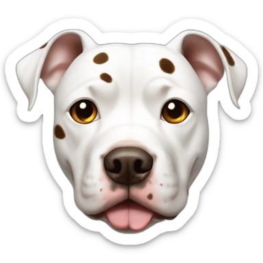 white pitbull dog with brown spots in the face and a big spot in the eye sticker