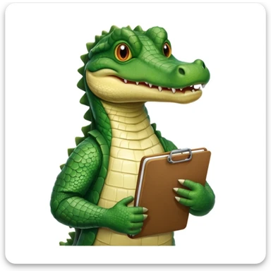 A 1980s style image of a gator with a clipboard and a pencil, offwhite background sticker
