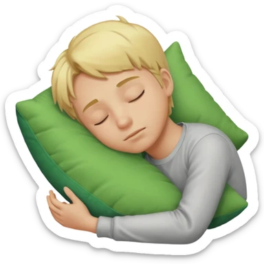 Blond boy sleeping with green pillow sticker