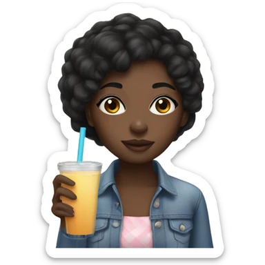 Black girl with black hair drinking smoothie sticker