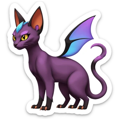 Black edgy Noivern-Noibat-Purloin-Torracat-Sphynx-Caracal-cat-Fakemon-fusion-hybrid-creature sticker