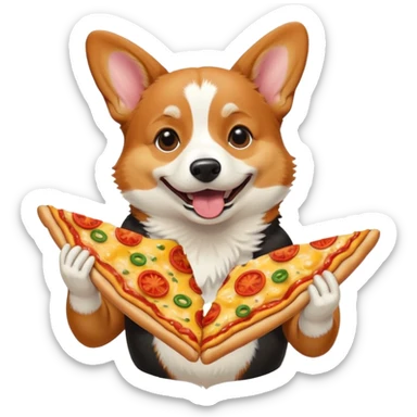 black tri-color corgi eating pizza sticker