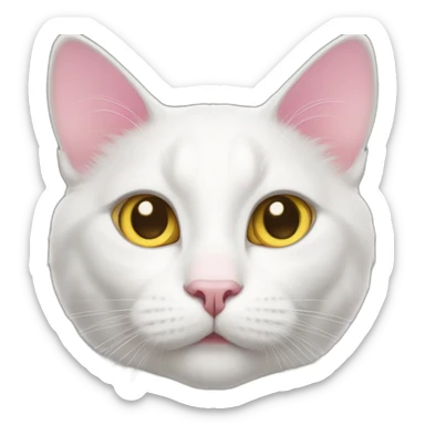 White cat, pink nose, gray around ears and eyes, thin white line on top of head, yellowish grayish eyes sticker