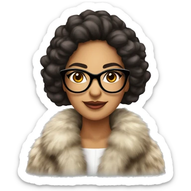 Beautiful gorgeous Hispanic girl wearing fur coat and fancy glasses sticker