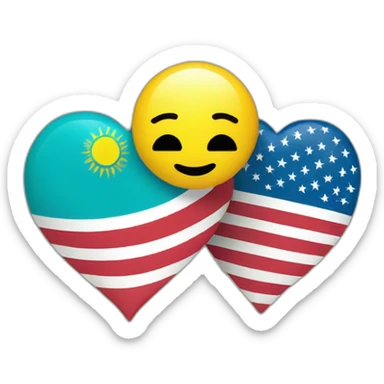 An American and Kazakh flag joined by a heart sticker