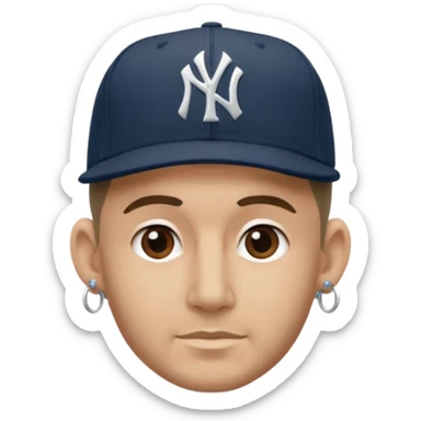 Hazme un moreno con aretes pequeños en las orejas con mucho volumen atrás una gorra plana new York yankee  sticker