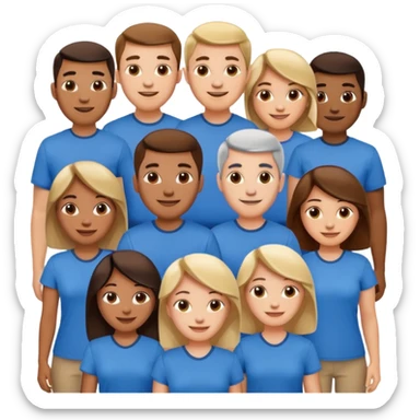 CREA UN EMOJI DE 7 PERSONAS HOMBRES Y MUJERES, CON CAMISA AZUL SOLO 7 SIETE PERSONAS sticker