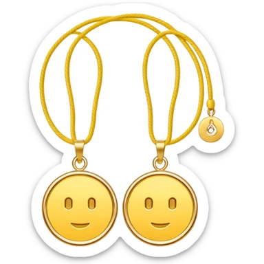 A simple yellow thread with two small gold circular pendants. Minimal line art style, clean and elegant. sticker