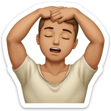 A guy holding his neck with hands crossed choking his neck with mouth open and eyes closed sticker