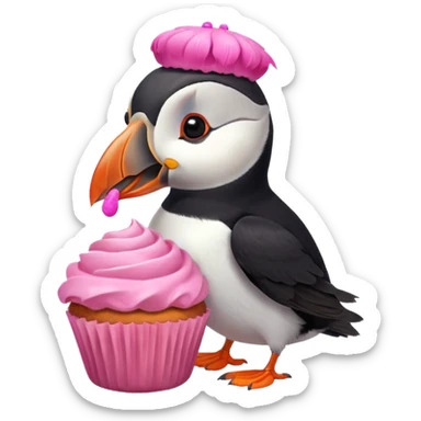 pink head feathers puffin eating pink muffin sticker