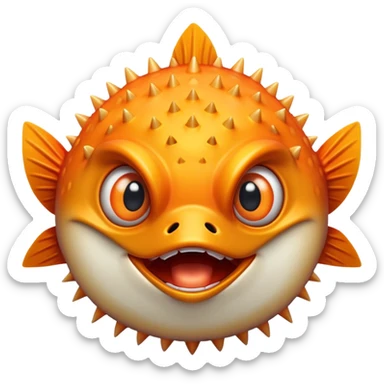 All Orange BlowFish Eyes Facing Forward all Spikes with mouth open sticker