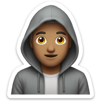 man wearing grey hoodie with hood up sticker