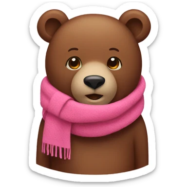 Brown bear wearing a pink scarf  sticker