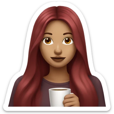 Girl with burgundy long hair sipping coffee sticker