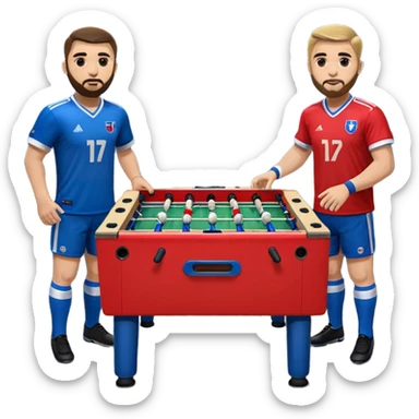 Make Foosball emoji only 2 players in the same bar, one blue and one red sticker